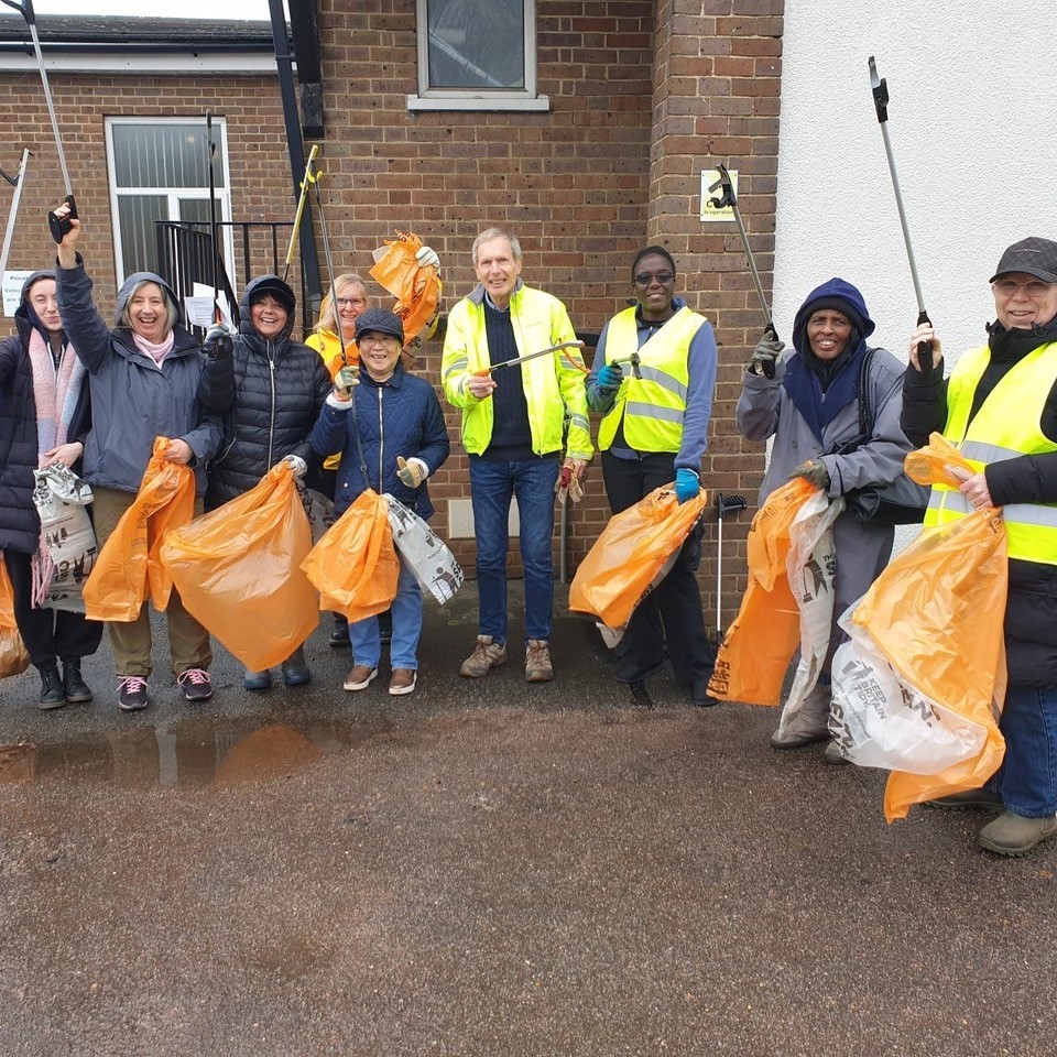 Litter pickers from Seventh Day Adventist church with their litter picking equipment