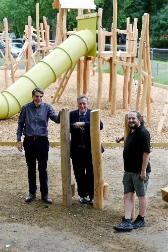 Cllrs Barrett and Elliot with Parks Officer Rob Cassidy at the play area