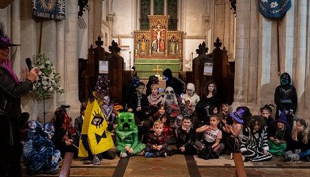 Halloween fancy dress competitors gathered in St Mary's Church in Hemel Hempstead Old Town