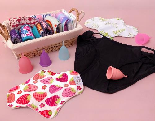 A selection of reusable menstrual products