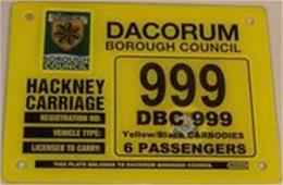 Hackney Carriage licence plate
