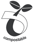 Compostable logo - a strip of paper with leaves on the top in the shape of the letter b